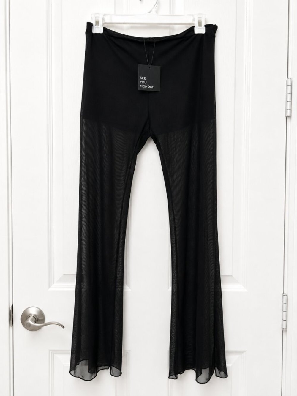 NWT See You Monday Women’s L Black Sheer Mesh Flare Pants Y2K Festival